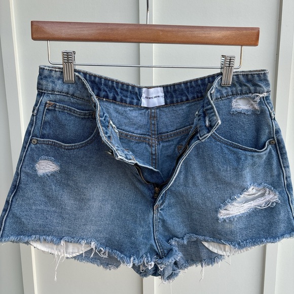 Abrand Jeans - Distressed Denim High Rise Jean Shorts - Picture 4 of 11